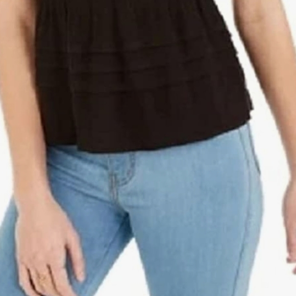 NWOT American Rag Short Sleeve Lace Trimmed Tie Back Black Blouse, Size Medium - Picture 3 of 10